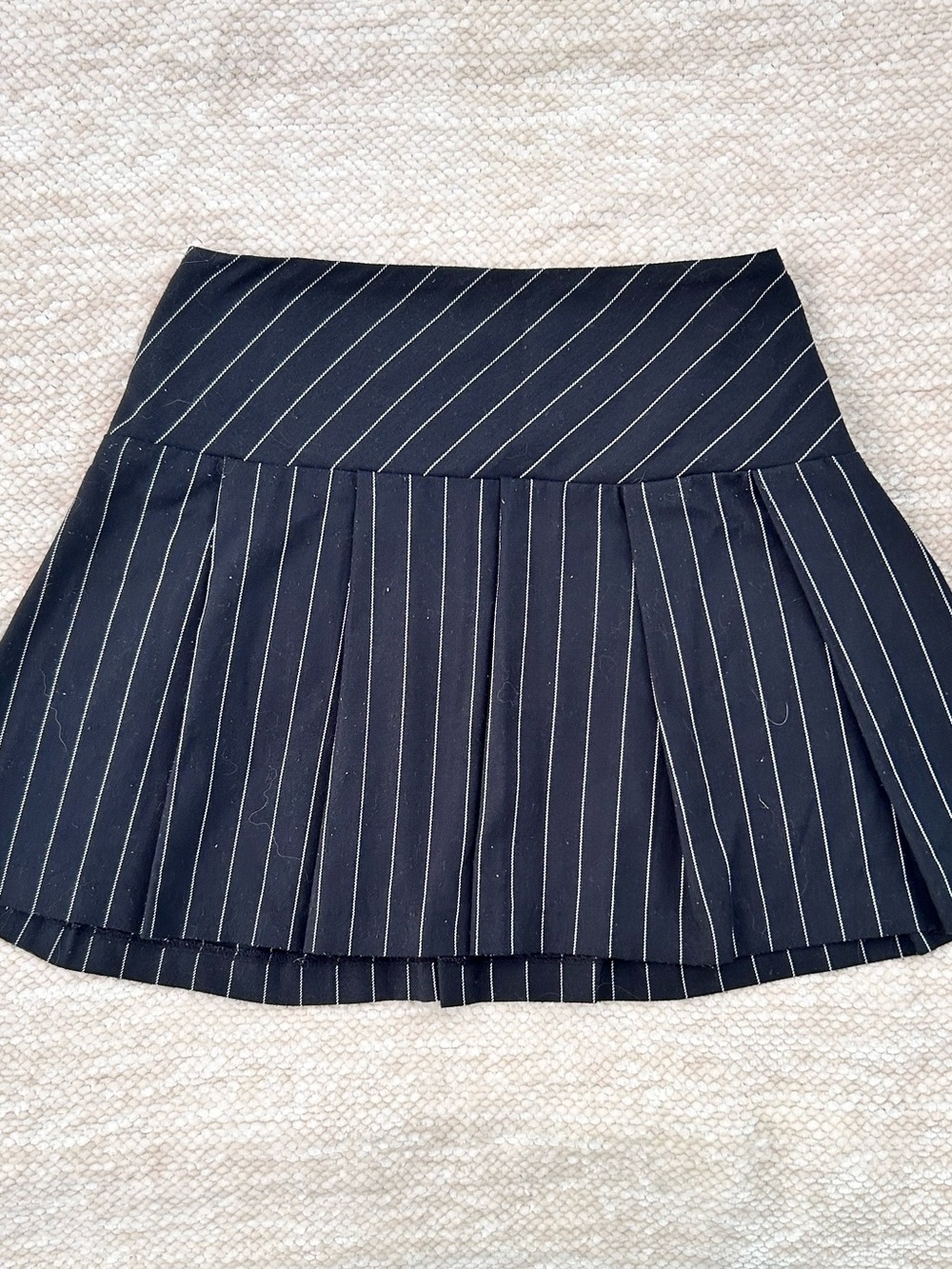 Divided Black Mini Skirt with White Pinstripes